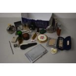 Mixed Lot: Various small modern hip flasks, combination cigarette case and lighter, miniature