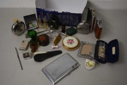 Mixed Lot: Various small modern hip flasks, combination cigarette case and lighter, miniature