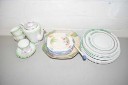 Collection of various ceramics to include Shelley Art Deco style plates, floral decorated coffee set