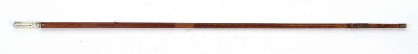 Ladies stained hardwood walking cane with hallmarked silver top inscribed 'Evelyn from Charlie 21-