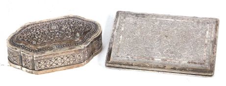 Continental white metal trinket box of sarcophacus form, with slightly domed hinged lid, sides