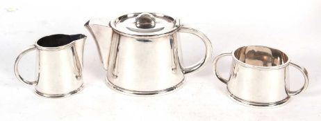 Elkington & Co silver three piece plated tea set comprising teapot, twin handled sugar bowl and