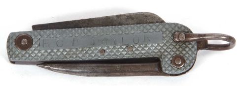 Harrison Bros & Howson folding shut knife, stamped to one side 'FCP TAYLOR', width including belt