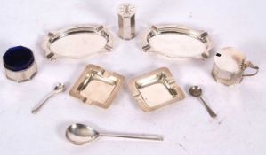 Mixed Lot: Pair of George VI silver square shaped ashtrays with engine turned design, hallmarked