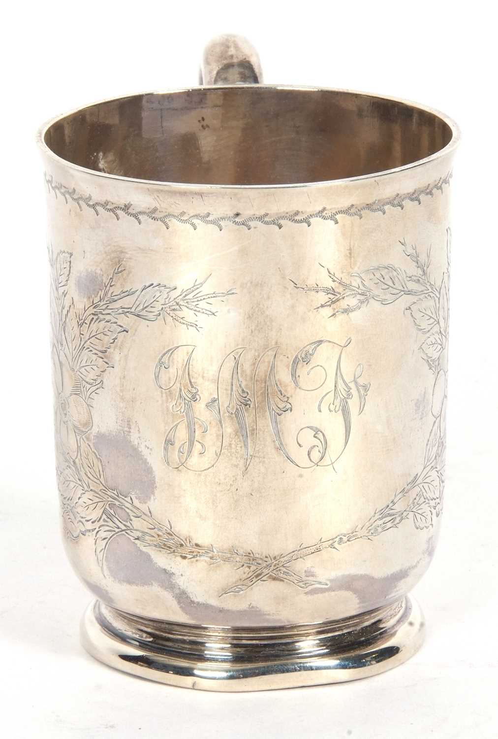 Victorian half pint tankard of slightly tapering cylindrical form with circular foot (dented), - Image 2 of 5