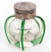 Victorian glass scent bottle of baluster form having a clear glass body with green ribbed glass