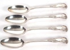 Heavy set of four late Victorian double-struck Kings pattern tablespoons, Birmingham 1900 by