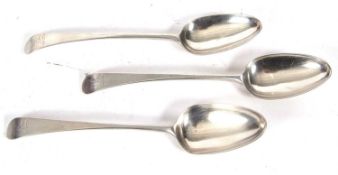 Three Georgian Old English table spoons each engraved with a winged eagle, hallmarked London 1773,
