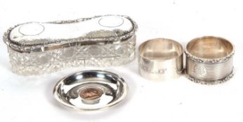 Mixed Lot: Edwardian cut glass trinket box with a silver lid, hallmarked Birmingham 1905, a small