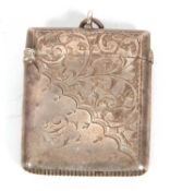 Edward VII foliate engrave vesta of rectangular form, 5x4cm , Birmingham 1901 by Arthur Cook