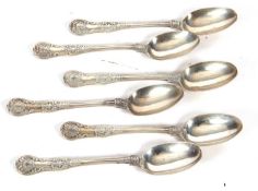 Set of six Victorian silver Kings pattern large teaspoons, hallmarked for London 1867 and makers