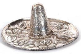 Large vintage Mexican sterling sombrero trinket dish, the inside with personalised engraving and