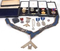 A group of Masonic related items to include a High Cross Charter Jewel, presentation engraving 1968,