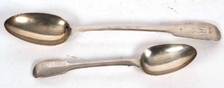 Victorian silver fiddle pattern basting spoon, London 1841, makers mark rubbed together with a