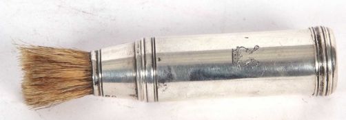 A Victorian silver cased travelling shaving brush of plain cylindrical form with reeded decoration