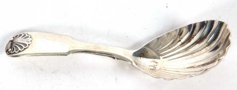 George III silver fiddle pattern caddy spoon with large oval shell bowl, hallmarked London 1782,