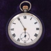 A silver pocket watch with a crown wound movement, hallmarks can be found in the back of the case,