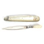 Mixed Lot: Late Victorian trowel page marker with a carved mother of pearl handle, hallmarked