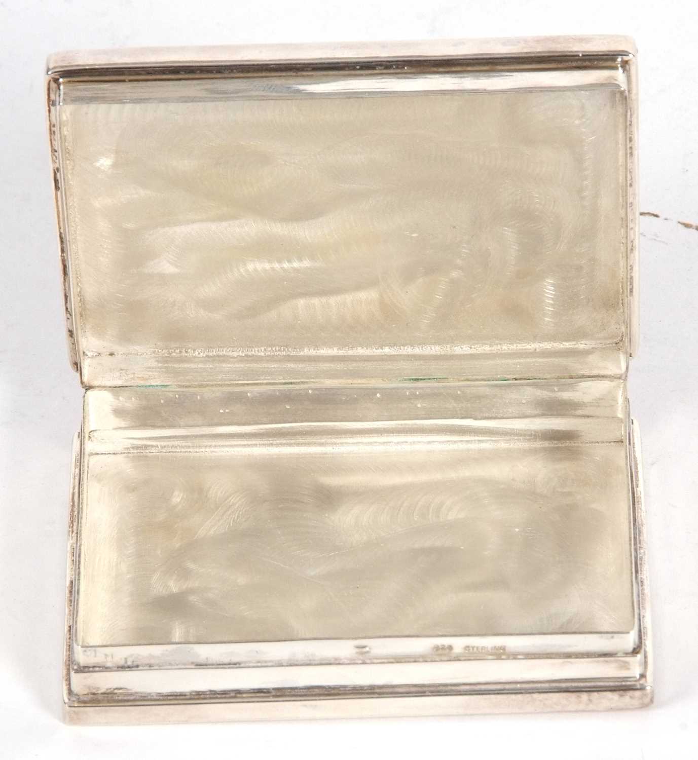 Continental modern white metal box of rectangular form, the hinged lid inset with a enamel sepia - Image 3 of 3