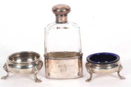 Mixed Lot: George V faceted glass spirit flask with detachable beaker base and screw-down lid,