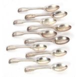 Matched collection of fiddle, thread and shell pattern teaspoons, hallmarked for Sheffield 1914