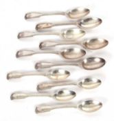 Matched collection of fiddle, thread and shell pattern teaspoons, hallmarked for Sheffield 1914