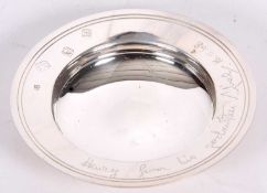 Elizabeth II copy of an armada dish of plain design being presentation inscription dated 16.11.68,