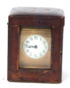 Carriage clock timepiece with fitted box, the clock has a key wound movement and features four glass