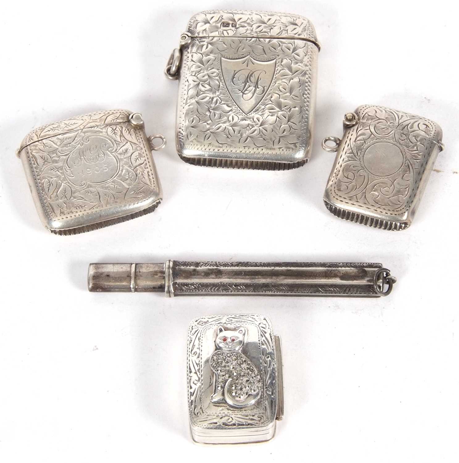 Mixed Lot: Silver vester case of typical form, hallmarked Chester 1903, two smaller vesters,