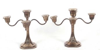 Pair of early 20th Century Chester hallmarked silver encased five branch candleabra with