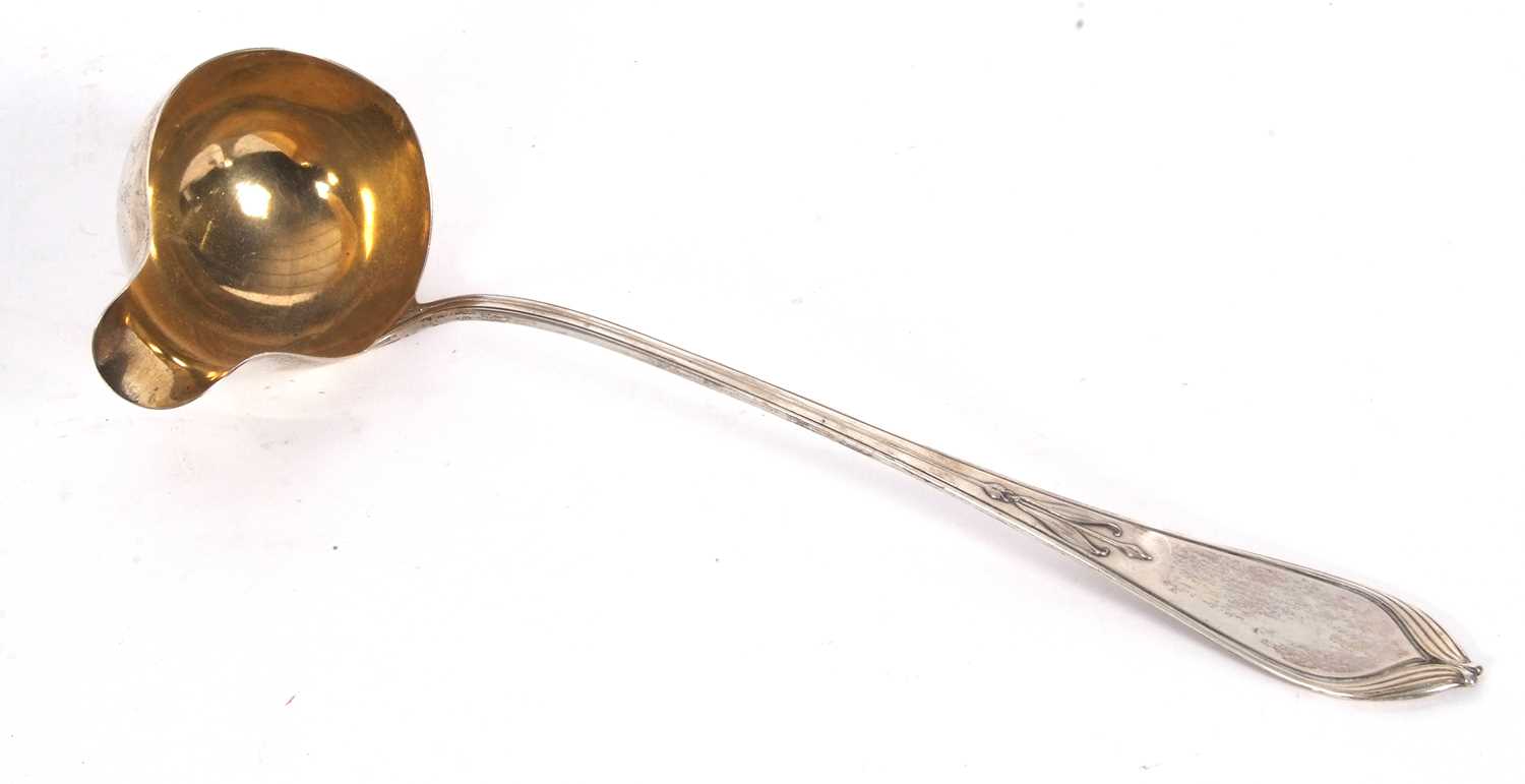 Late 19th/early 20th Century German silver soup or punch ladle in lilly pattern, stamped 'Weilandt