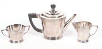 Three piece Art Deco silver plated tea set by Keith Murray for Mappin & Webb comprising a teapot,