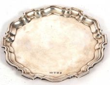 Hallmarked silver card salver of plain design applied with a pie crust edge, Sheffield 1953,