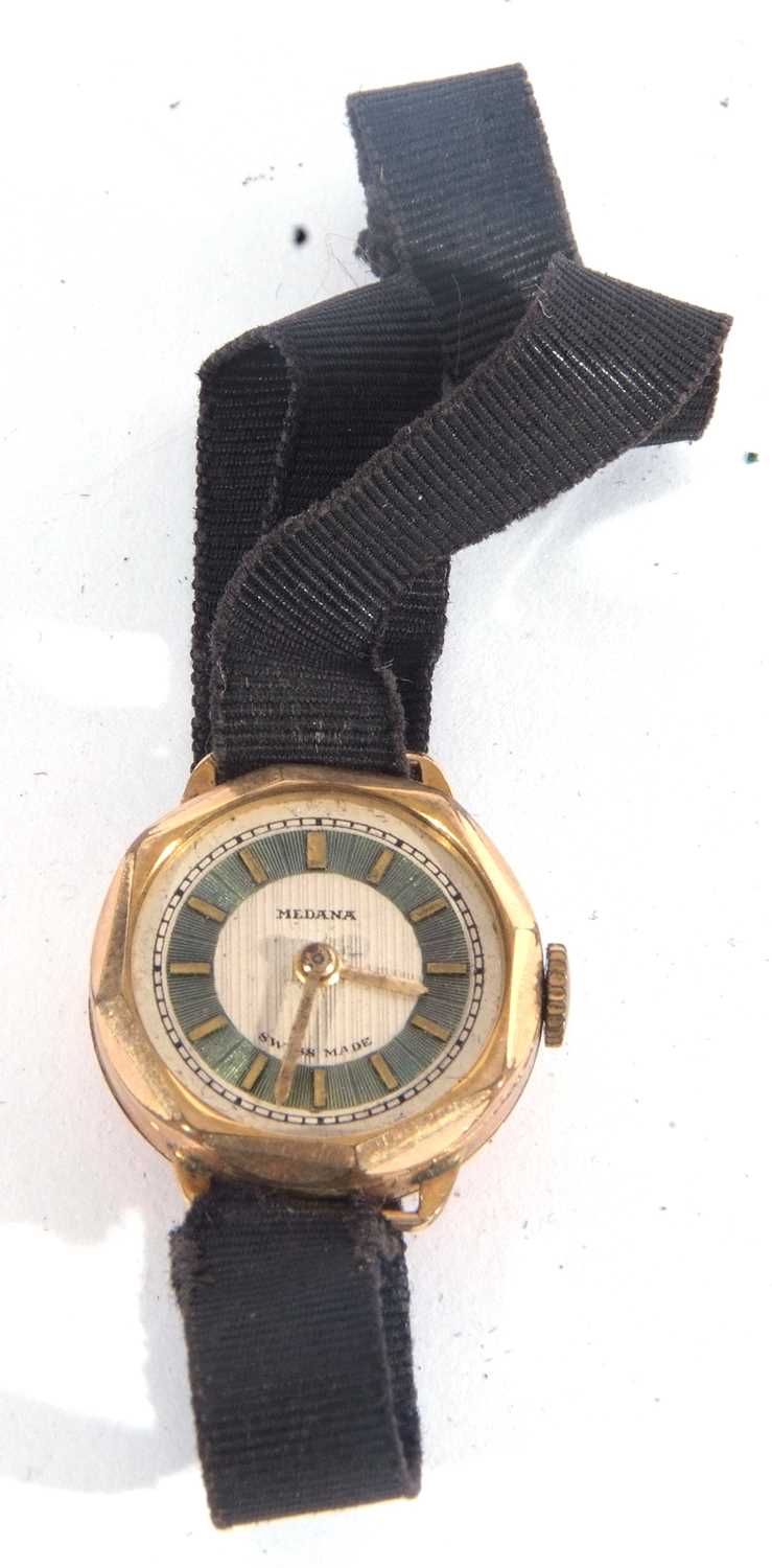Roll gold ladies Medana wristwatch, manually crown wound, Swiss made movement, a two tone green