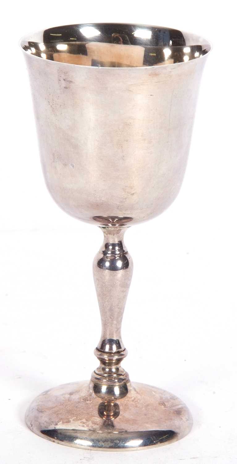 Elizabeth II wine goblet with inverted bell bowl, baluster stem and plain spreading circular foot, - Image 4 of 4