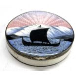 Mid 20th Century Norwegian circular silver gilt and enamelled handbag compact with mirror under lid,