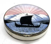 Mid 20th Century Norwegian circular silver gilt and enamelled handbag compact with mirror under lid,