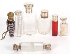 Mixed Lot: Various scent bottles, six with white metal lids together with Venetian glass scent