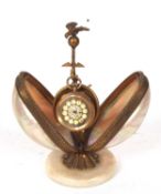 Victorian mother of pearl pocket watch stand with a ladies yellow metal pocket watch stamped 18k