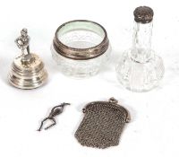 Mixed Lot: An EPNS marked figural paperweight, a small glass scent bottle with a sterling stamped