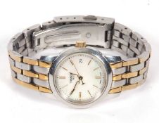 Ladies Tissot Quartz wristwatch, it has a two tone bracelet along with a mother of pearl dial,