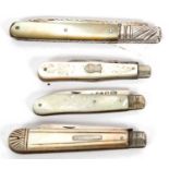 Mixed Lot: Four mother of pearl cased and silver bladed folding fruit knives/Georgian, Victorian and