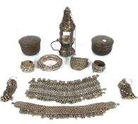 Mixed lot to include an Indian white metal bracelet, circa 1900, hinged bracelet, a pair of