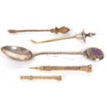 Mixed Lot including two Victorian gilt metal propelling pencils, a hallmarked silver snuff spoon