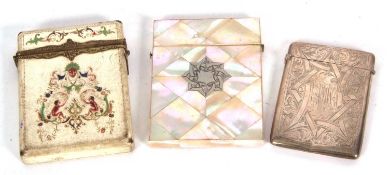 Mixed Lot: George V silver card case chased and engraved with a geometric and foliate design