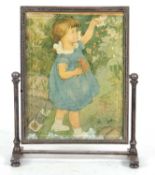 An antique silver plated table cheval photograph frame with beveled glass and beaded edged frame