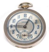 Medina metal pocket watch in a fitted blue travel pouch, the watch has a silver coloured dial with