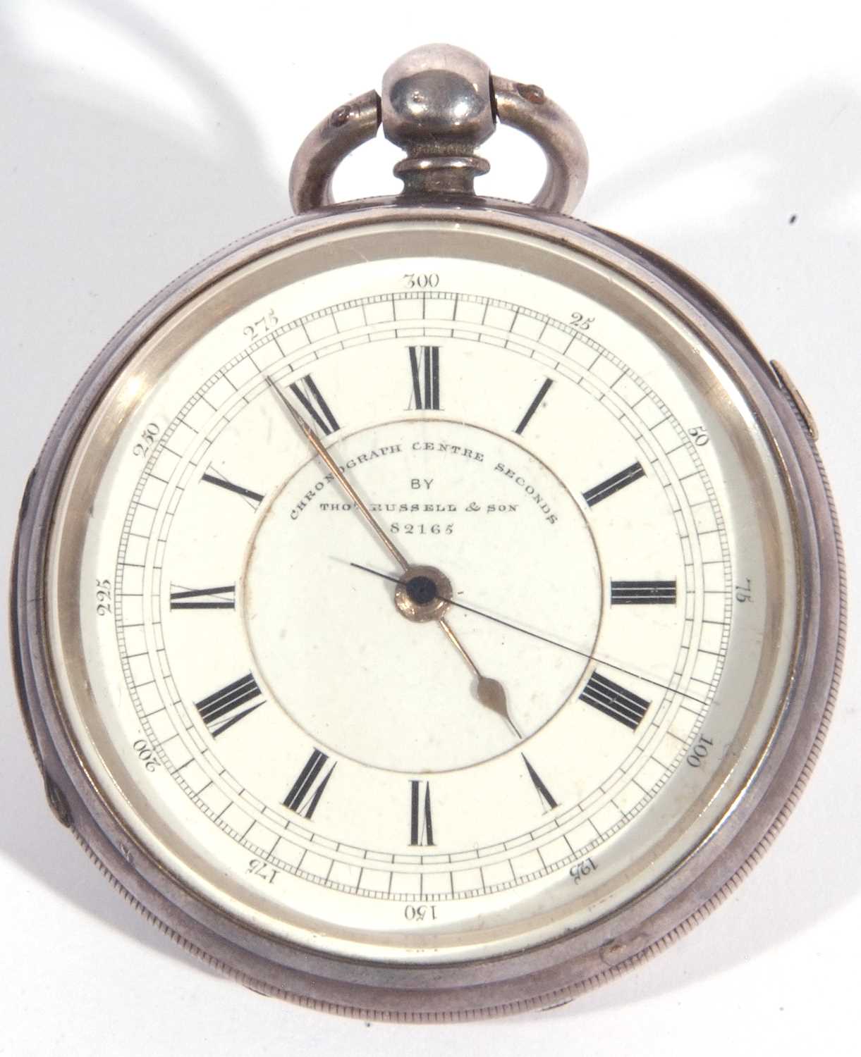 Large silver open face pocket watch with white enamel dial and black Roman numeral hour markers, key - Image 2 of 4