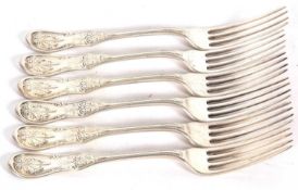 A set of six 'Tiffany' dinner forks in the Saratoga pattern, 310gms