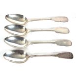 Three Georve IV silver fiddle pattern tablespoons, Edinburgh 1826, makers mark W H R, together